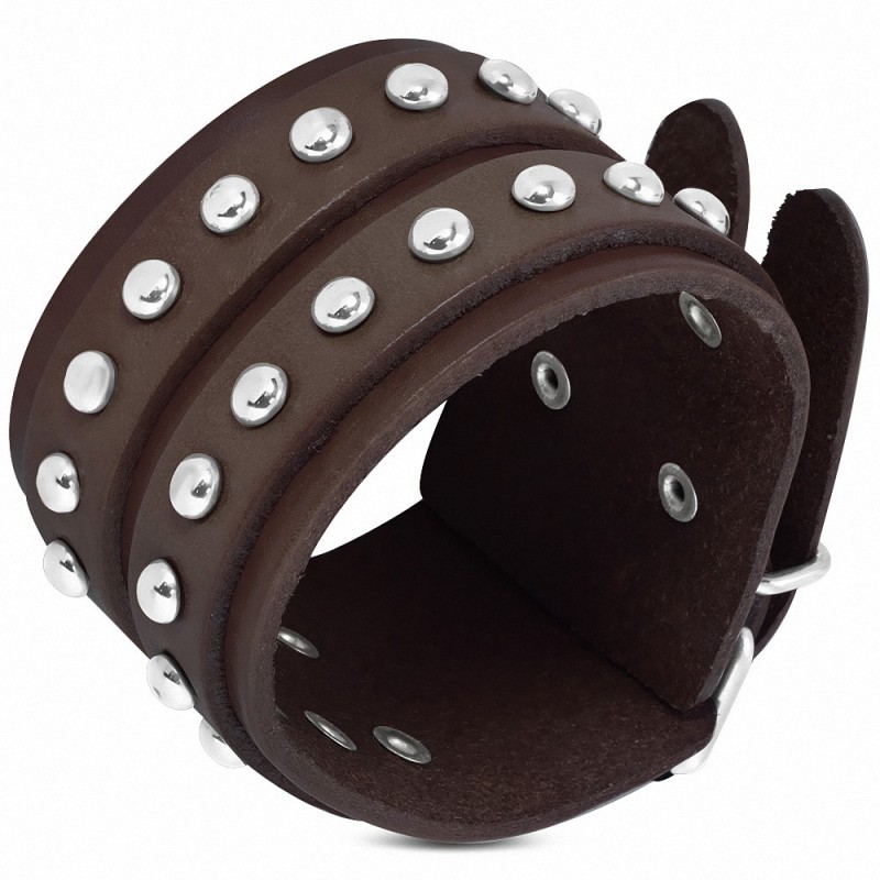 Bracelet double boucle de ceinture en cuir marron rond véritable en cuir marron