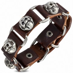 Bracelet motard en cuir marron véritable zombie avec boucle de ceinture et boucle de ceinture