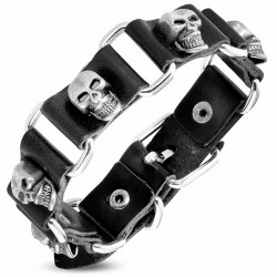 Bracelet de motard en cuir noir véritable fantôme clous avec boucle de ceinture