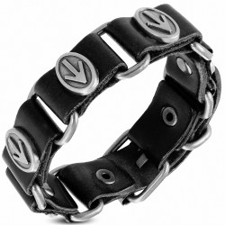 Bracelet motard flèche en cuir noir véritable flèche ovale avec boucle de ceinture