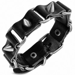 Bracelet motard en cuir noir avec boucle de ceinture à crampons