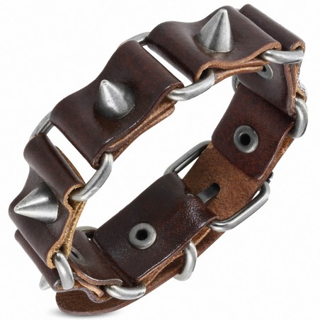 Bracelet motard en cuir marron avec boucle de ceinture