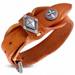 Bracelet motard en cuir marron avec boucle de ceinture en croix