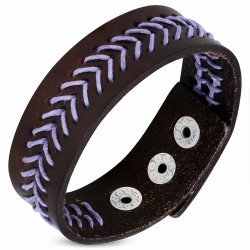 Bracelet pression en cuir marron véritable violet / violet