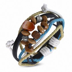 Bracelet réglable en cuir noir de Karma perles avec cordon de corde à la mode - FWB117