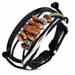 Bracelet réglable en cuir noir de Karma perles avec cordon de corde à la mode - FWB118