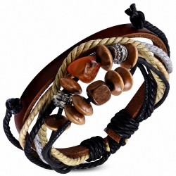 Bracelet en cuir marron ajustable avec cordons multicolores à la mode Karma perles - FWB124
