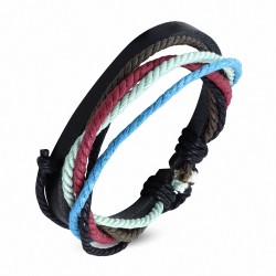 Bracelet ajustable en cuir noir avec cordon multicolore à la mode - FWB127