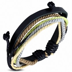 Bracelet ajustable en cuir noir avec corde multicolore à la mode - FWB132