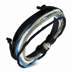Bracelet ajustable en cuir noir avec corde multicolore à la mode - FWB138