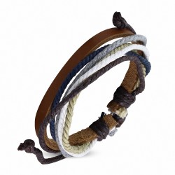 Bracelet ajustable en cuir marron avec cordon multicolore à la mode - FWB148