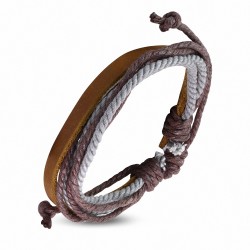 Bracelet ajustable en cuir marron avec cordon multicolore à la mode - FWB150