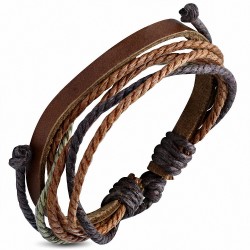 Bracelet en cuir marron ajustable avec cordon multicolore - FWB152