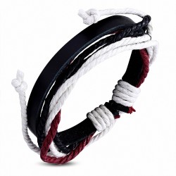 Bracelet ajustable en cuir noir avec corde multicolore à la mode - FWB159