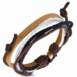 Bracelet ajustable en cuir marron avec cordon multicolore à la mode - FWB166