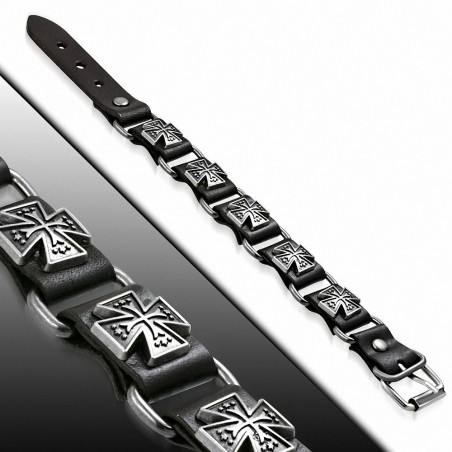 Bracelet en cuir véritable marron foncé en cuir étoiles pattes croisées avec boucle de ceinture