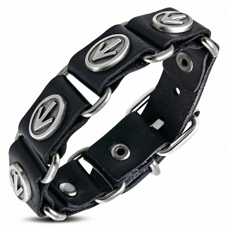 Bracelet motard flèche en cuir noir véritable flèche ovale