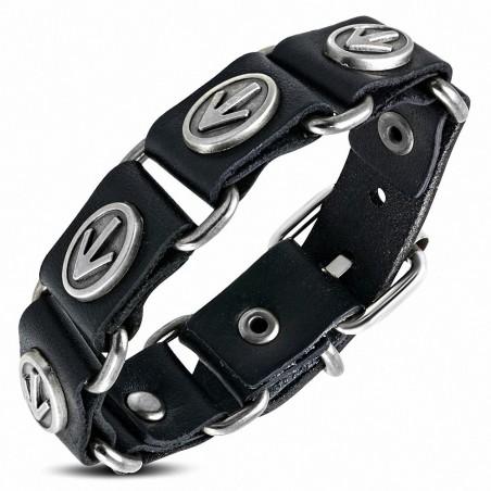 Bracelet motard flèche en cuir noir véritable flèche ovale