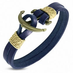 Bracelet à bascule en alliage marin à la mode en cuir bleu marine