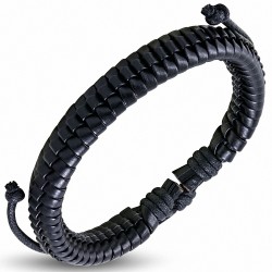 Bracelet ajustable en cuir noir avec corde fantaisie - FWB202