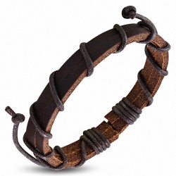 Bracelet ajustable en cuir marron avec cordon fantaisie - FWB203