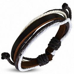 Bracelet ajustable en cuir marron avec cordon multicolore à la mode - FWB212