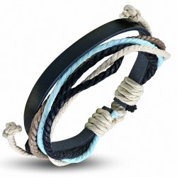 Bracelet ajustable en cuir noir avec corde multicolore à la mode - FWB218
