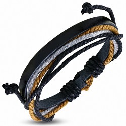 Bracelet ajustable en cuir noir avec cordon multicolore - FWB226