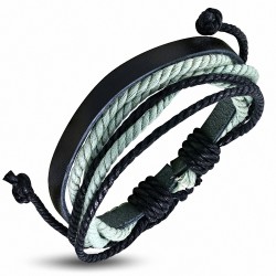 Bracelet ajustable en cuir noir avec corde multicolore à la mode - FWB227