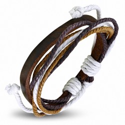 Bracelet ajustable en cuir marron avec cordon multicolore à la mode - FWB205