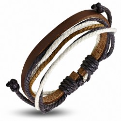 Bracelet ajustable en cuir marron avec cordon multicolore - FWB209