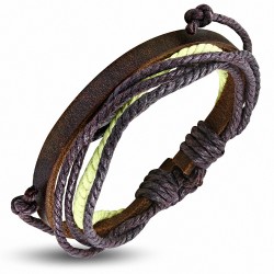 Bracelet ajustable en cuir marron avec cordon multicolore à la mode - FWB211
