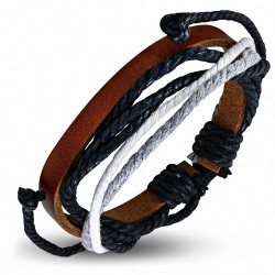 Bracelet ajustable en cuir marron avec cordon multicolore à la mode - FWB215