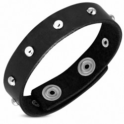 Bracelet pression en cuir véritable rond noir avec cercle - BTH086