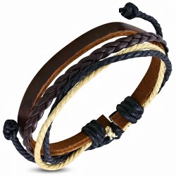 Bracelet en cuir marron ajustable avec cordon multicolore à la mode