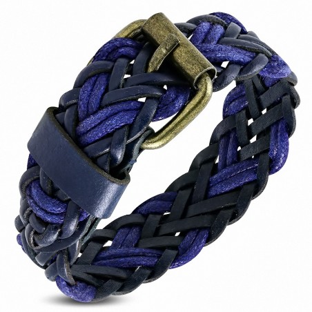 Bracelet en cuir noir tressé violet / violet avec boucle de ceinture