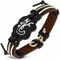 Bracelet réglable en cuir marron à la mode en forme de corde et d'os Bracelet ajustable en forme de lézard chanceux