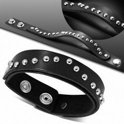Bracelet en cuir véritable de ligne noire de clous double Wrap
