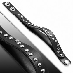 Bracelet en cuir véritable de ligne noire de clous double Wrap