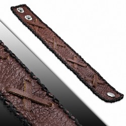 Bracelet cuir véritable en cuir marron entrecroisé avec cordon et armure en corde noire