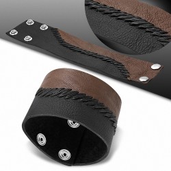 Bracelet en cuir véritable avec boutons-pression en armure de cuir noir et marron