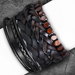 Ensemble de bracelets | Bracelets en cuir réglables réglés de bracelet de mode de perles de mode en bois tressées