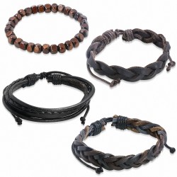 Ensemble de bracelets | Bracelets en cuir réglables réglés de bracelet de mode de perles de mode en bois tressées