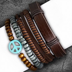 Ensemble de bracelets | Jeu de bracelets en cuir réglables en forme de perles de mode en bois corde de maintien