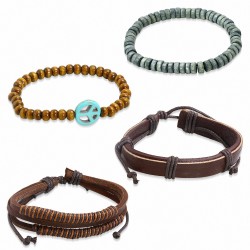 Ensemble de bracelets | Jeu de bracelets en cuir réglables en forme de perles de mode en bois corde de maintien