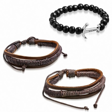 Ensemble de bracelets | bracelets en cuir réglables ancrage marin viking en cuir