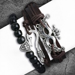 Ensemble de bracelets | Mode fantaisie poisson crochet masque masque bois perles stretch wrap corde réglable en cuir