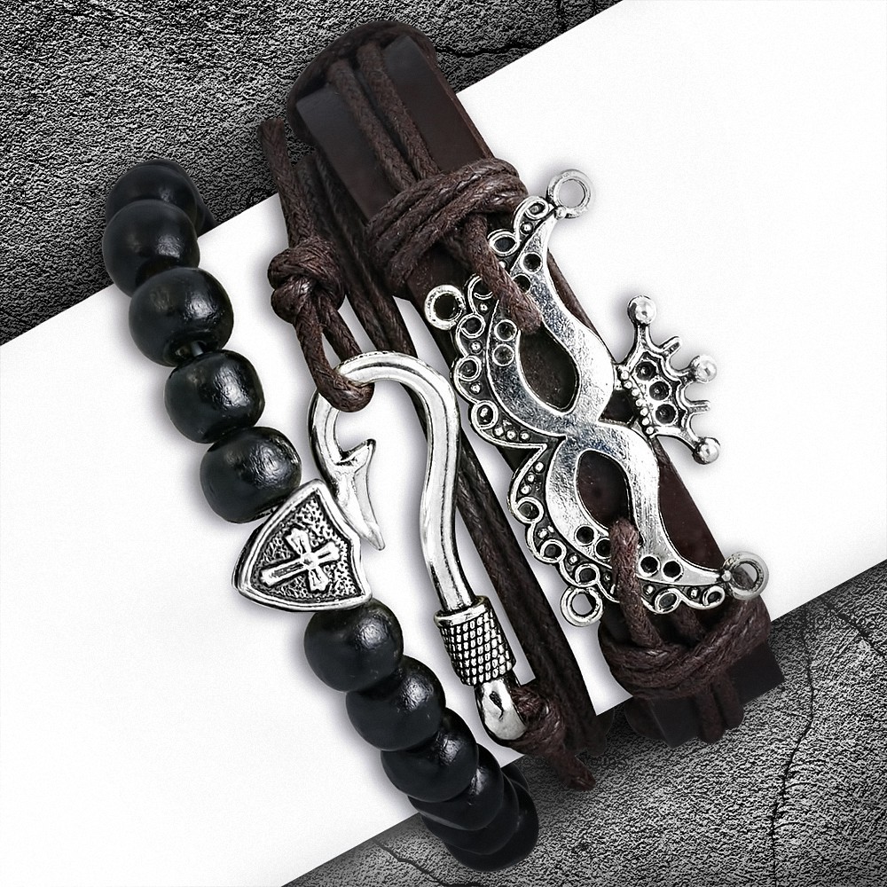 Ensemble de bracelets | Mode fantaisie poisson crochet masque masque bois perles stretch wrap corde réglable en cuir