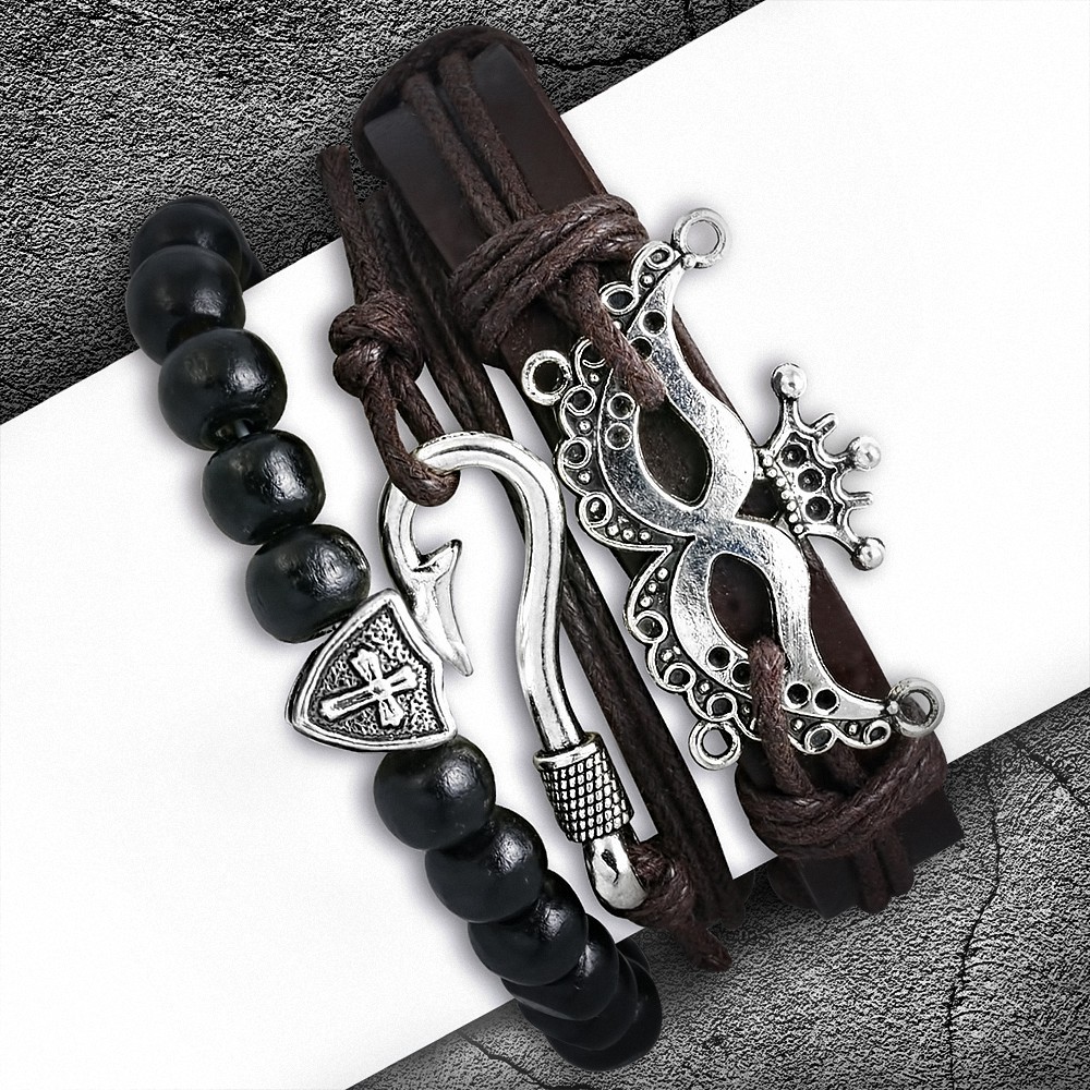 Ensemble de bracelets | Mode fantaisie poisson crochet masque masque bois perles stretch wrap corde réglable en cuir