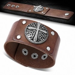Bracelet en cuir véritable marron en cuir de vigne spirale croix ronde bouton pression